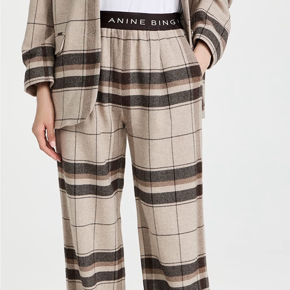 Anine Bing Karina Khaki Plaid Pants - Size L - Buy the set to get the look!